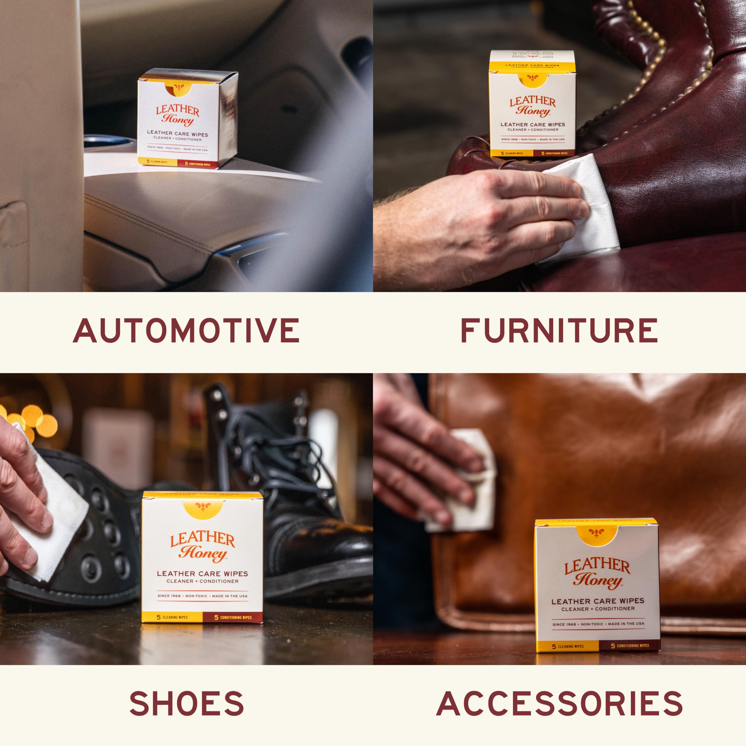 Open box showing Leather Honey wipes ready for use on the go