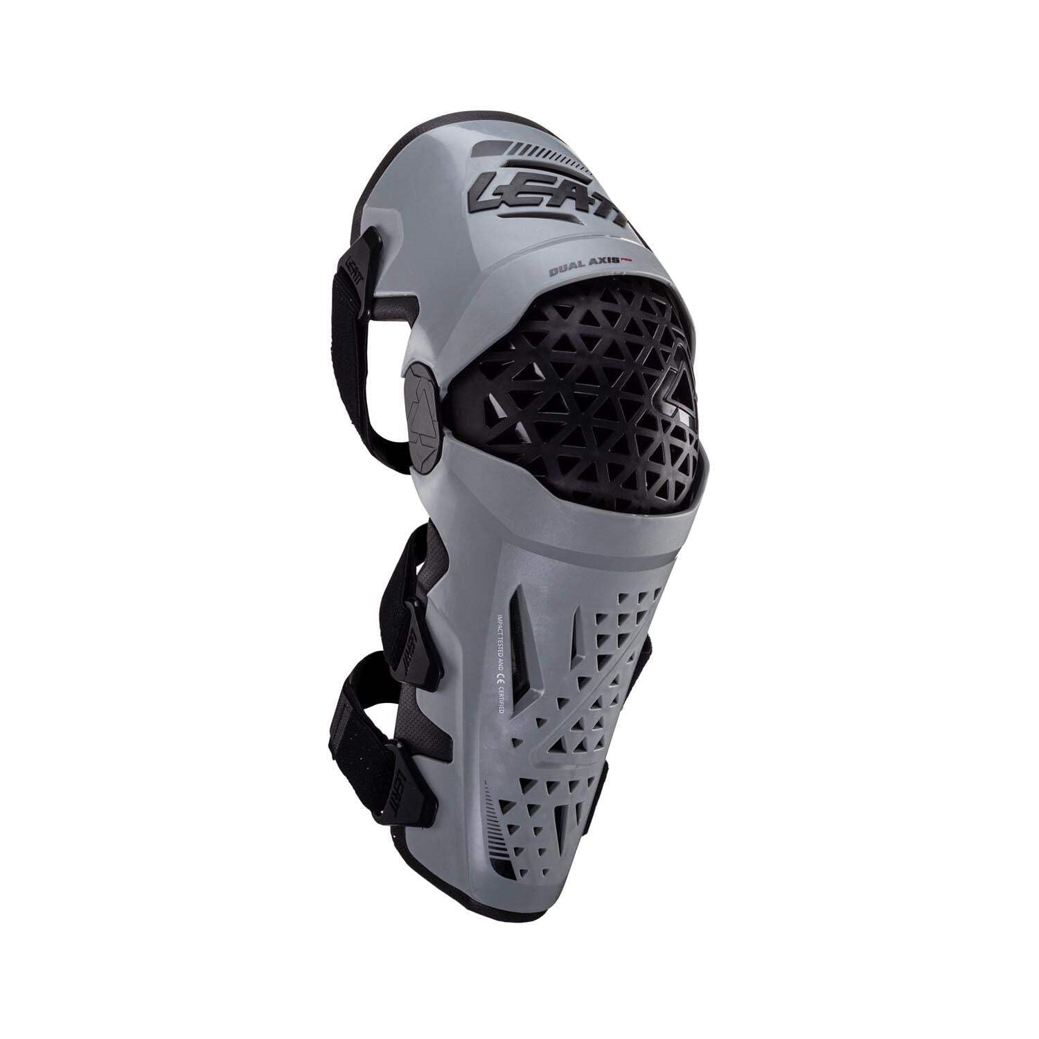 Leatt Dual Axis knee guards white, shin close-up, shielding shins during rough trails.