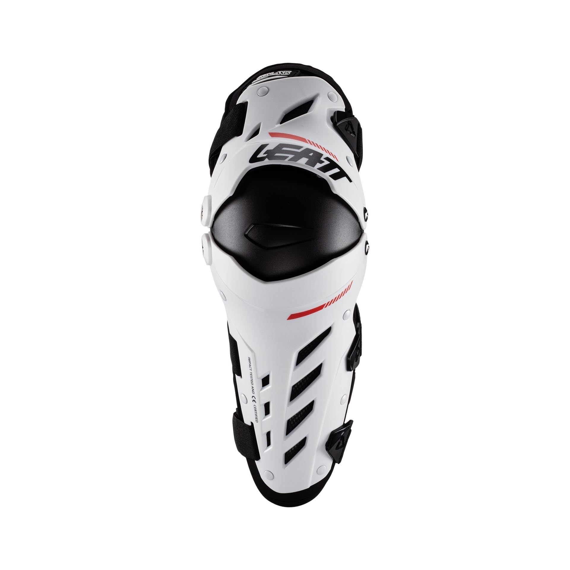 Leatt Dual Axis Knee Guards white, side view, flexible protection for trail riding.