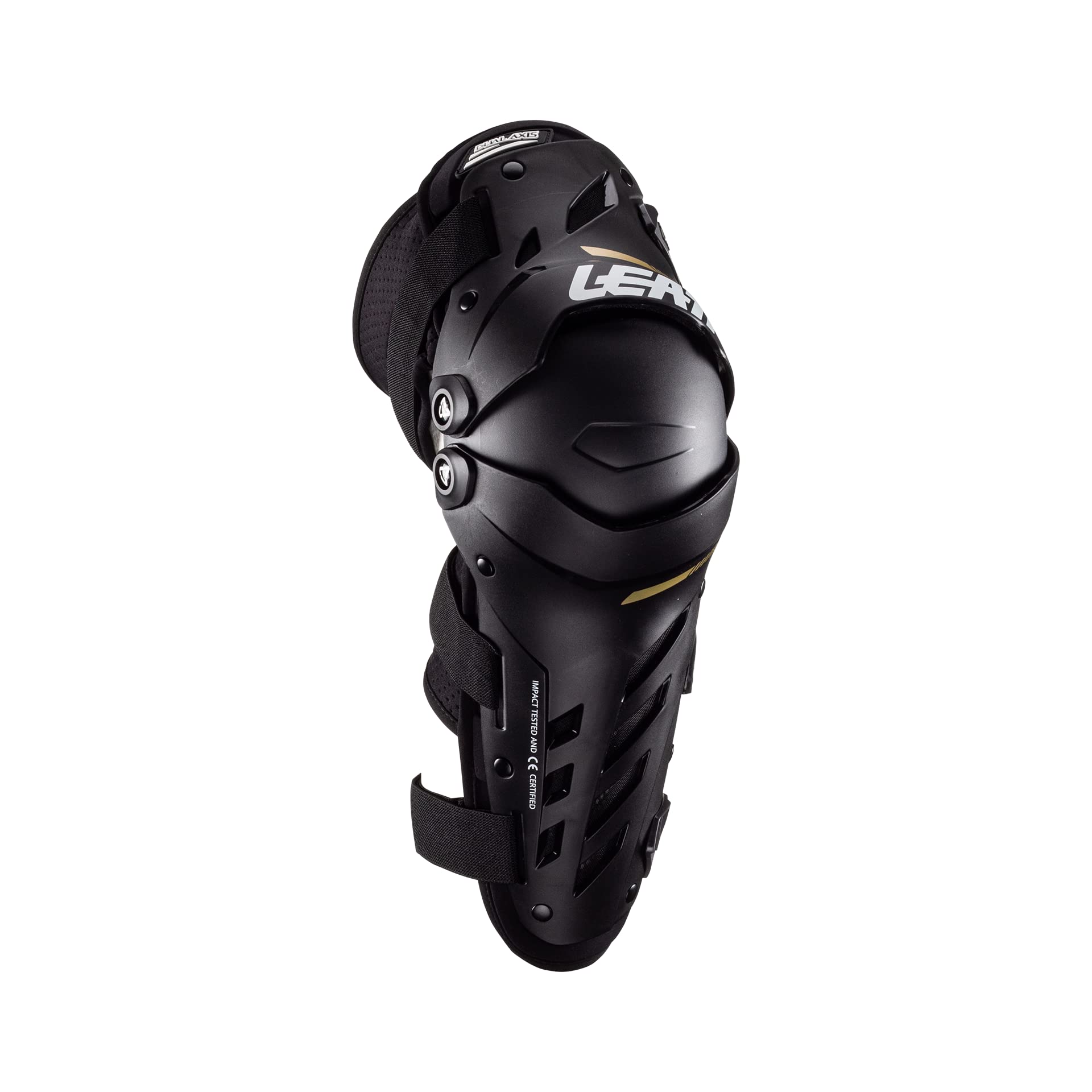 Leatt Dual Axis Knee Guards XX-Large black, front view, showing protective shell and secure straps for biking.