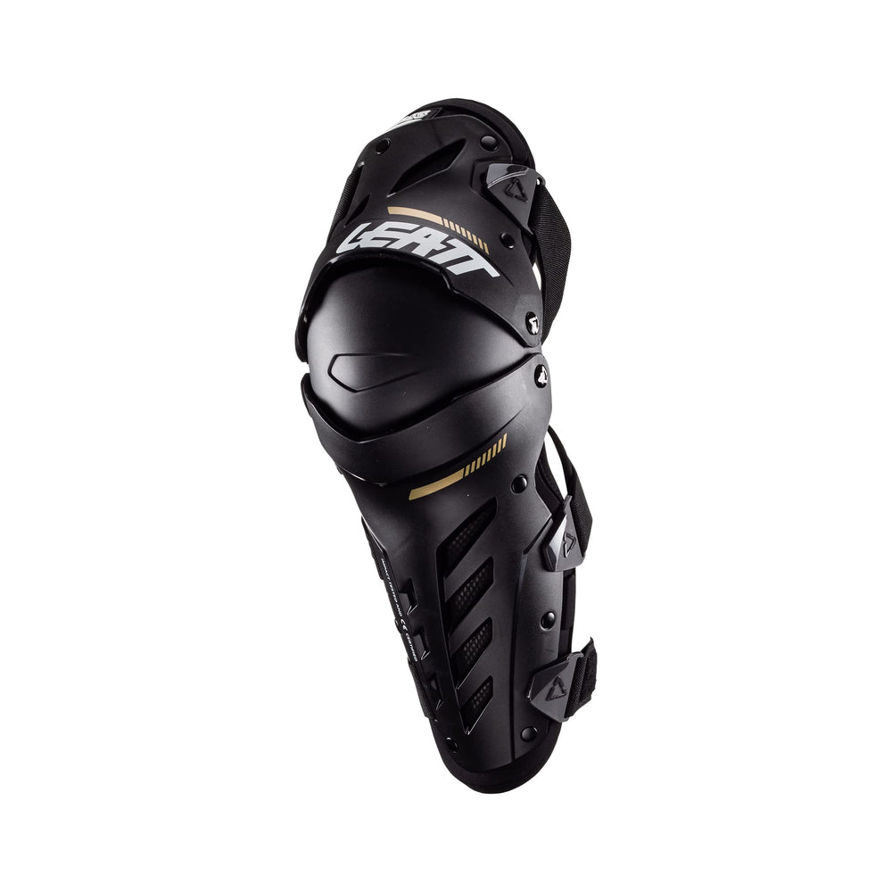 Leatt Dual Axis Knee Guards XX-Large black worn on leg, highlighting padding and fit for trail riding.