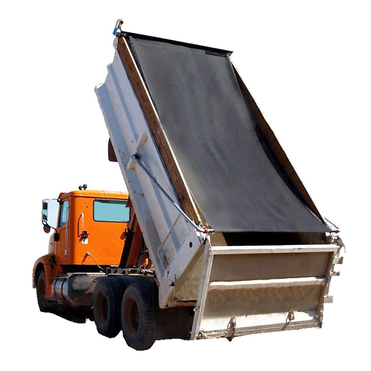 Leaveshade dump truck mesh tarp cover in black guards cargo securely during transport.