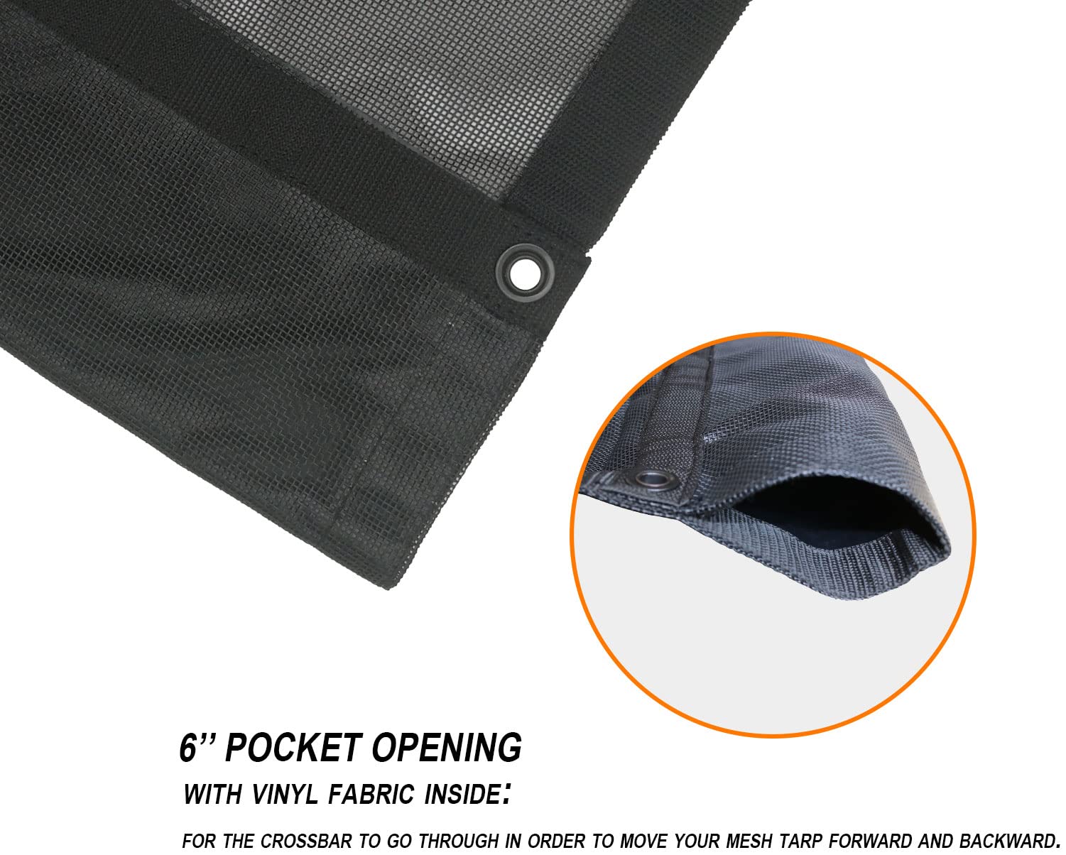 Leaveshade dump truck mesh tarp 7x20 stitching detail with double-needle reinforcement