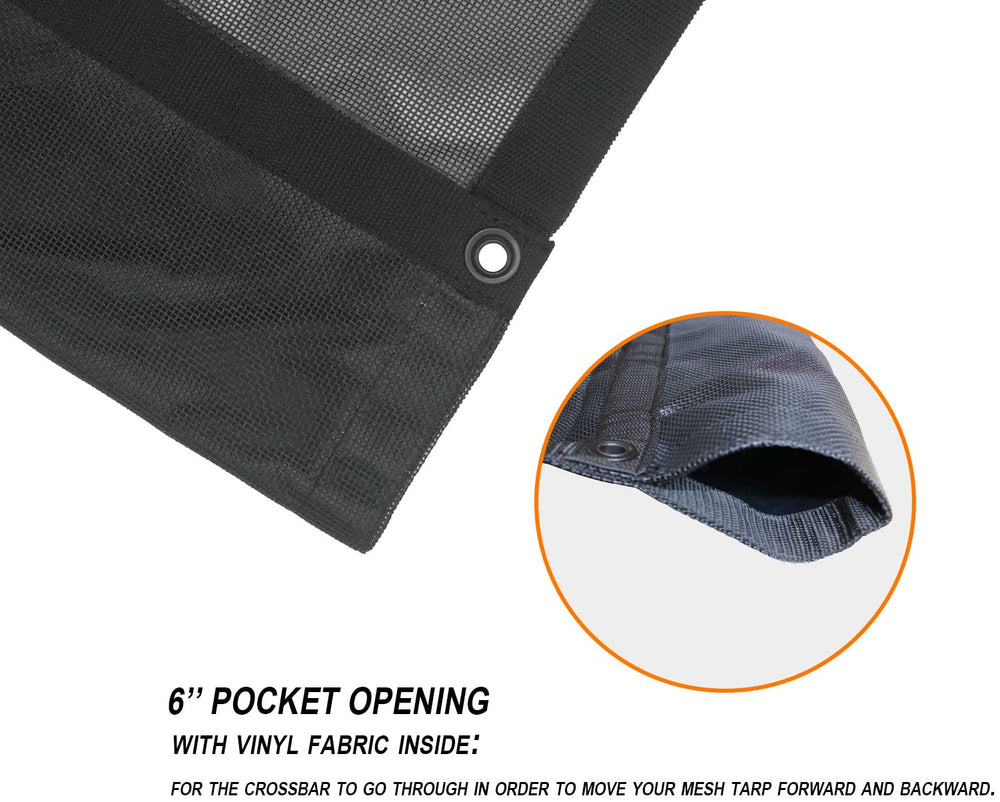 Leaveshade dump truck mesh tarp 7x20 stitching detail with double-needle reinforcement