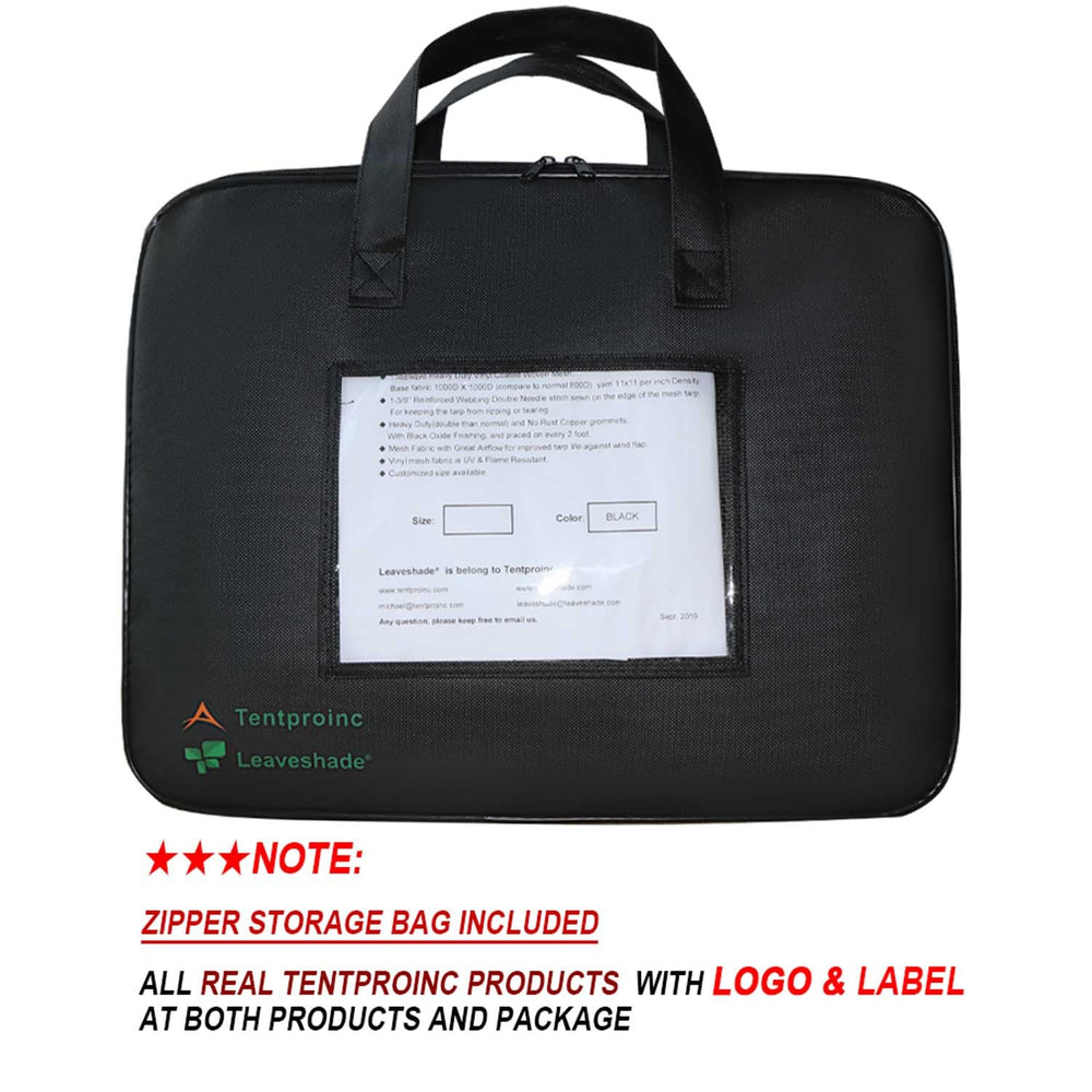 Leaveshade zipper storage bag included for convenient tarp stowage.