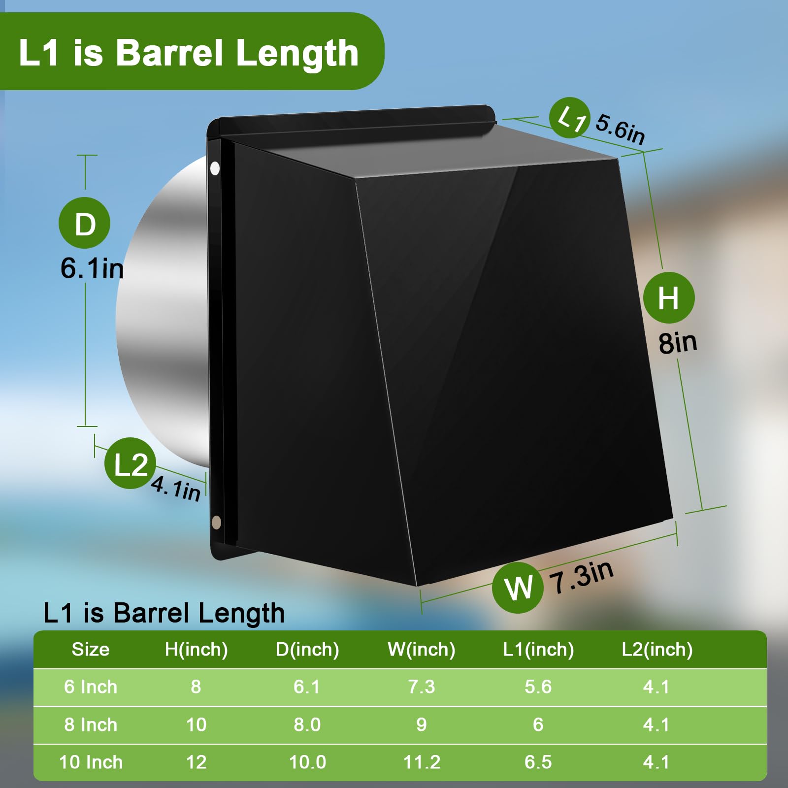 Lebenwell 6-inch outdoor vent installed beside kitchen range hood for efficient exhaust.