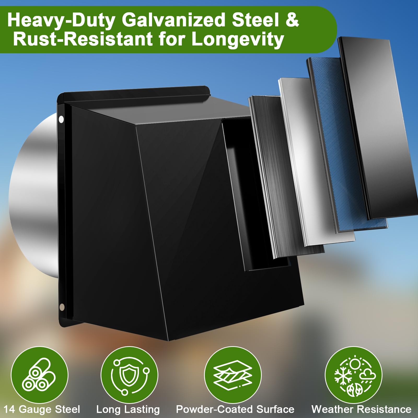 Multi-application vent cover suitable for dryer, bathroom exhaust, and basement vents.