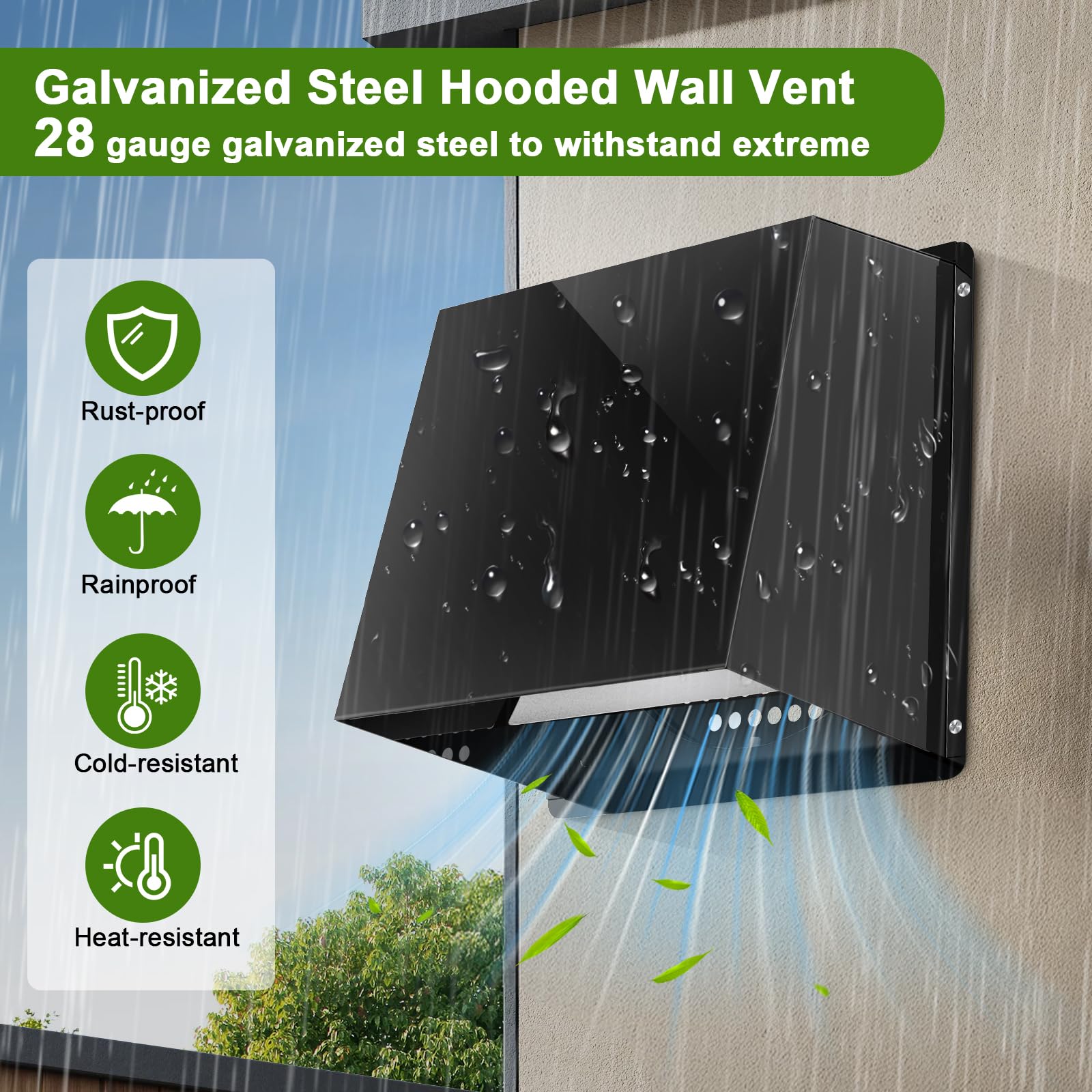 Screen and damper prevent pests and backdrafts while maintaining airflow.