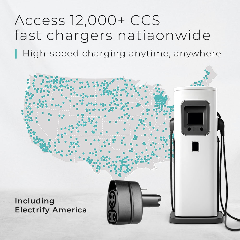 Lectron CCS to NACS adapter side view showing compact, portable design for travel.