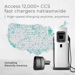 Lectron CCS to NACS adapter side view showing compact, portable design for travel.
