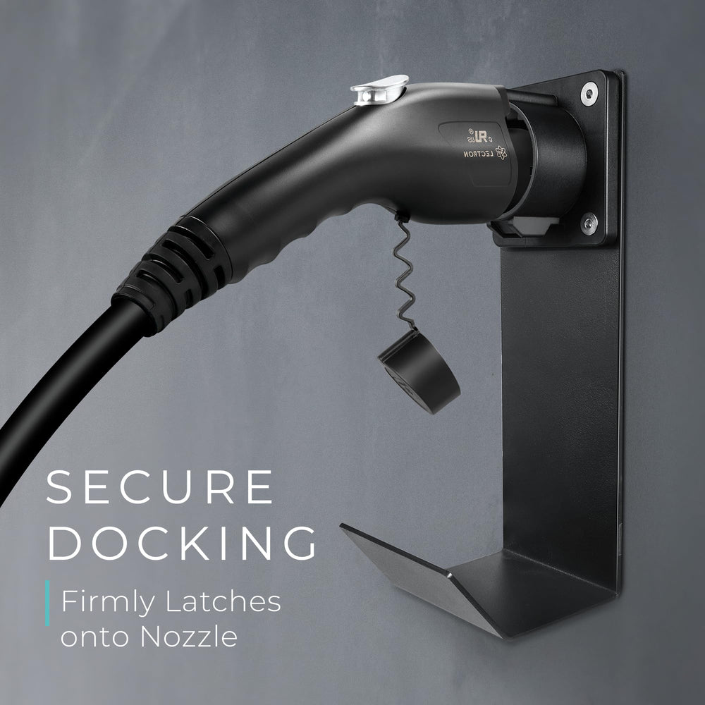 Lectron dock mounted on wall keeps charger organized and protected.