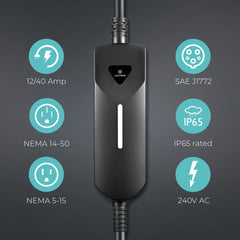 Lectron EV charger dual plugs visible demonstrating universal NEMA compatibility