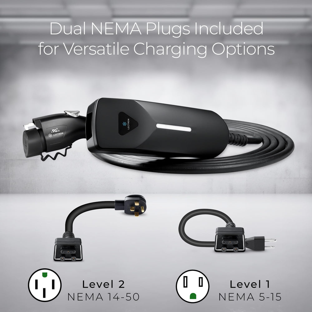 Lectron EV charger 16 ft cable extended to illustrate reach in driveways