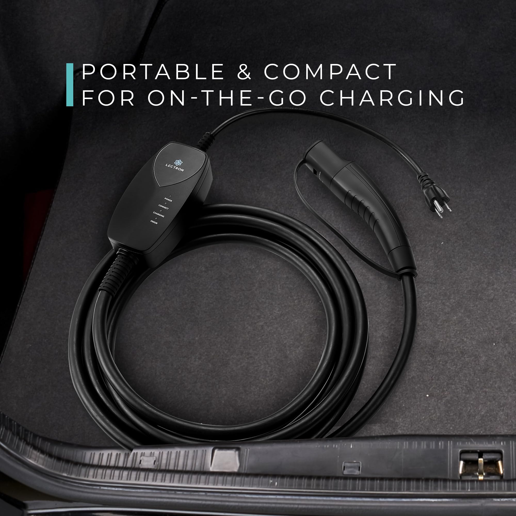 Durable carrying case keeps the Lectron Level 1 charger organized during travel.