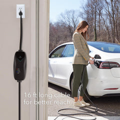 Lectron Level 1 charger connected to a Tesla for overnight charging.