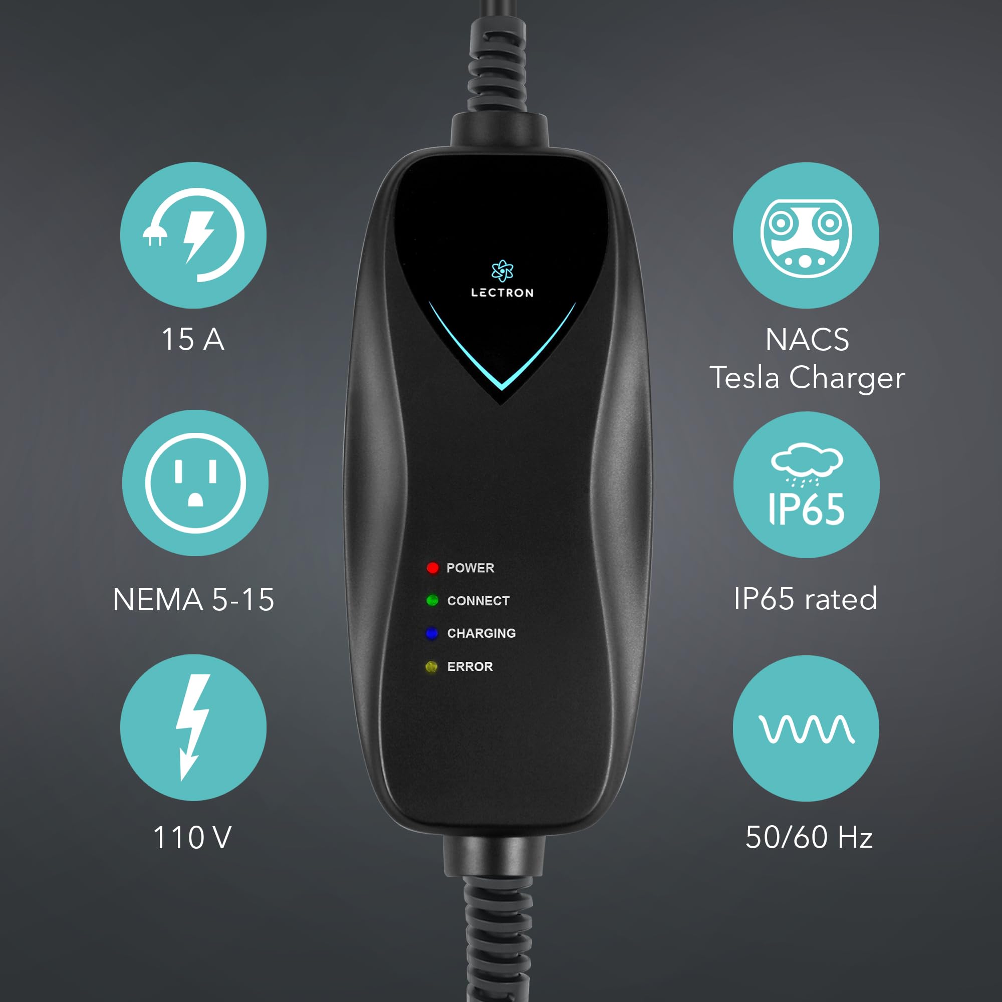 Lectron Level 1 Tesla Charger packaging and quick-start guide included.