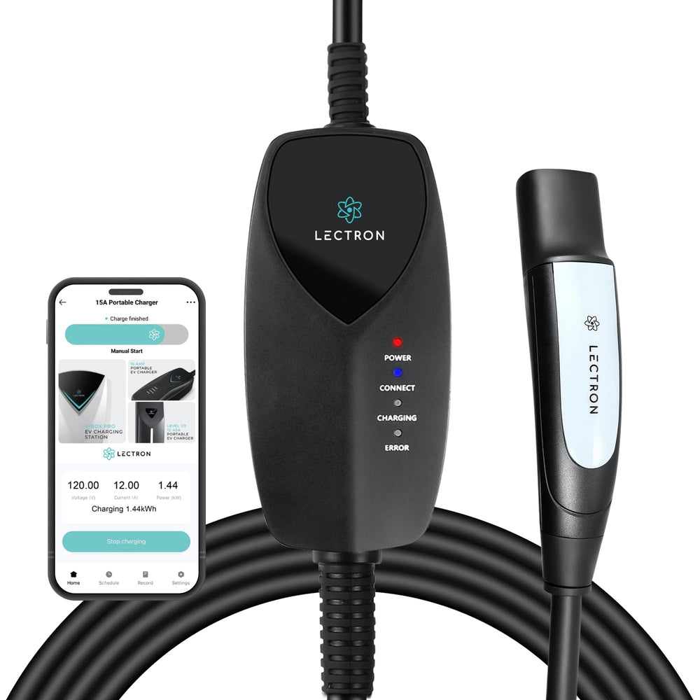 Lectron Level 1 Tesla Charger WiFi app view shows real-time status and scheduling.