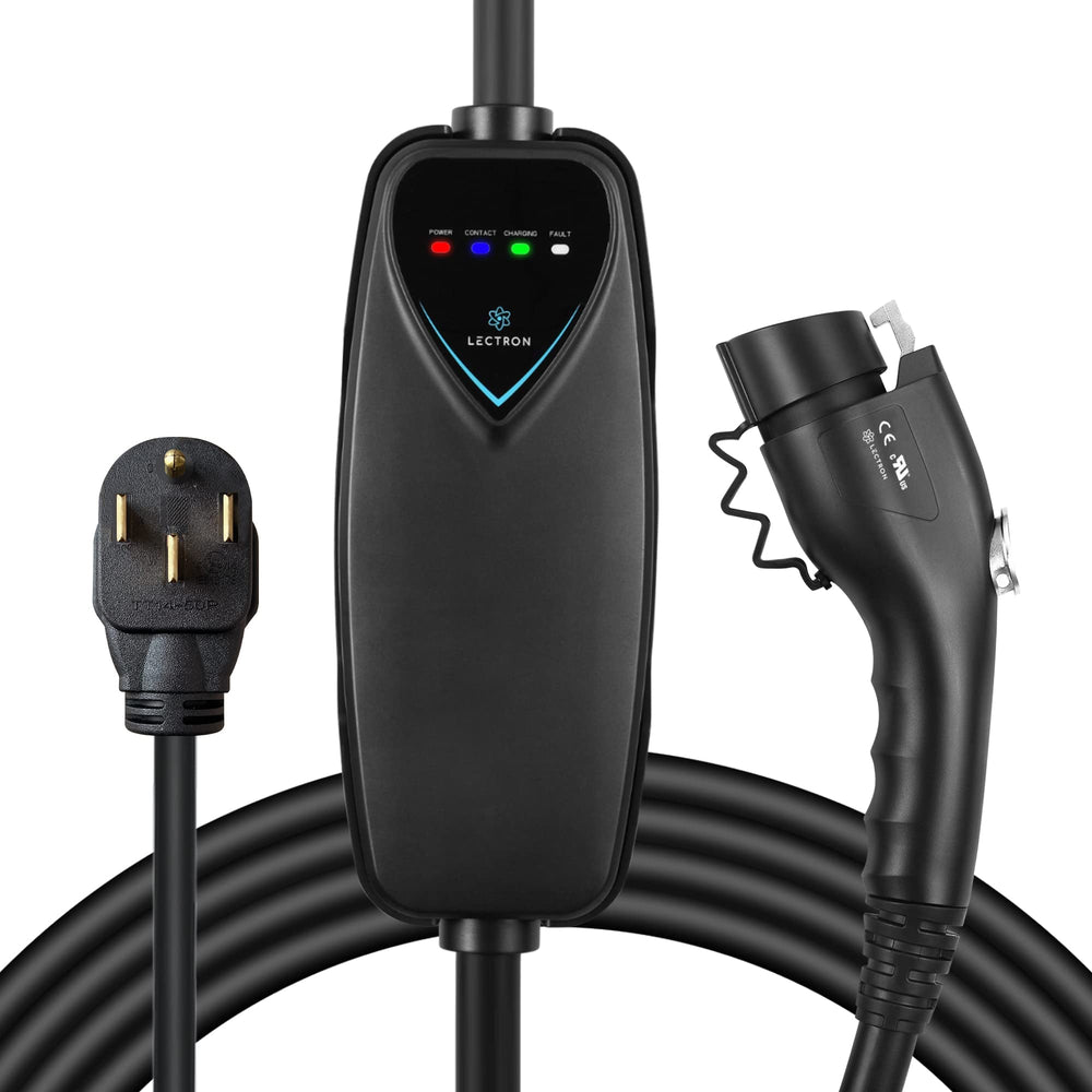 Lectron Level 2 EV charger connects securely to a 240V outlet for fast charging.