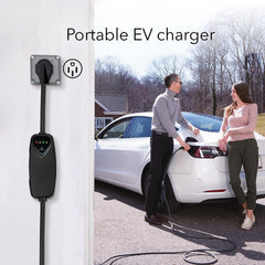 Lectron charger showing NEMA 14-50 plug for Tesla compatibility.