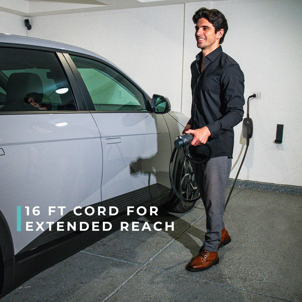 Lectron 16-foot charging cable provides flexible reach indoors or outdoors.