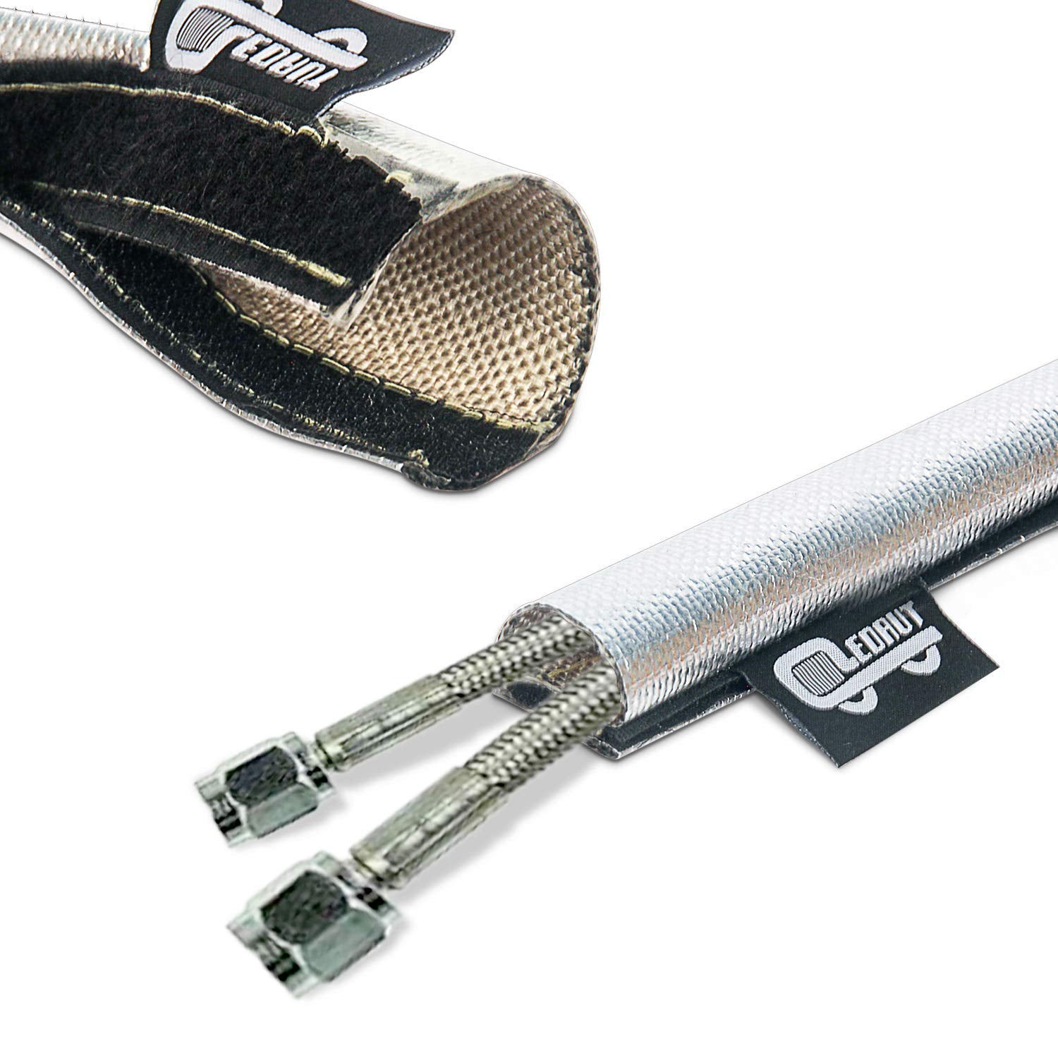 LEDAUT heat shroud barrier shields cables and hoses from radiant heat.