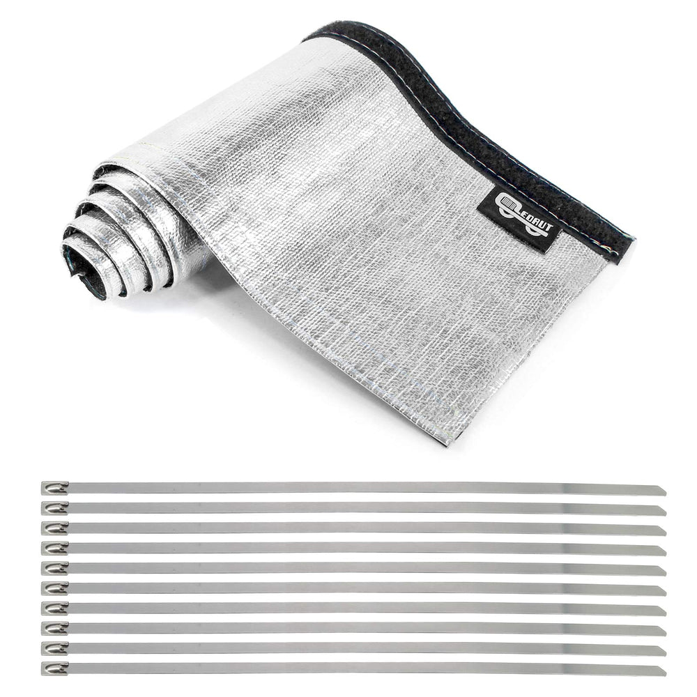 LEDAUT heat shield sleeve with aluminized outer layer protecting engine wiring
