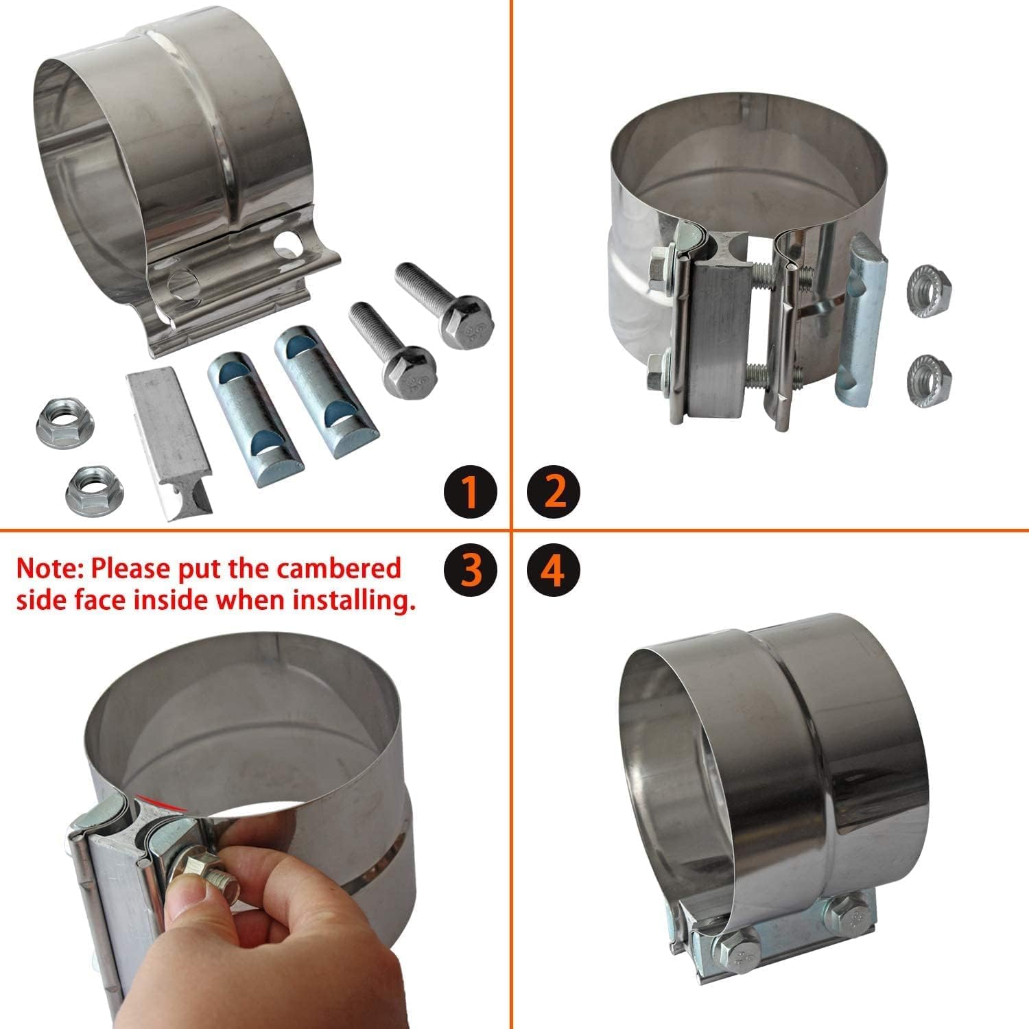 Pipe-to-muffler connection using LEDAUT clamp for secure exhaust joining.