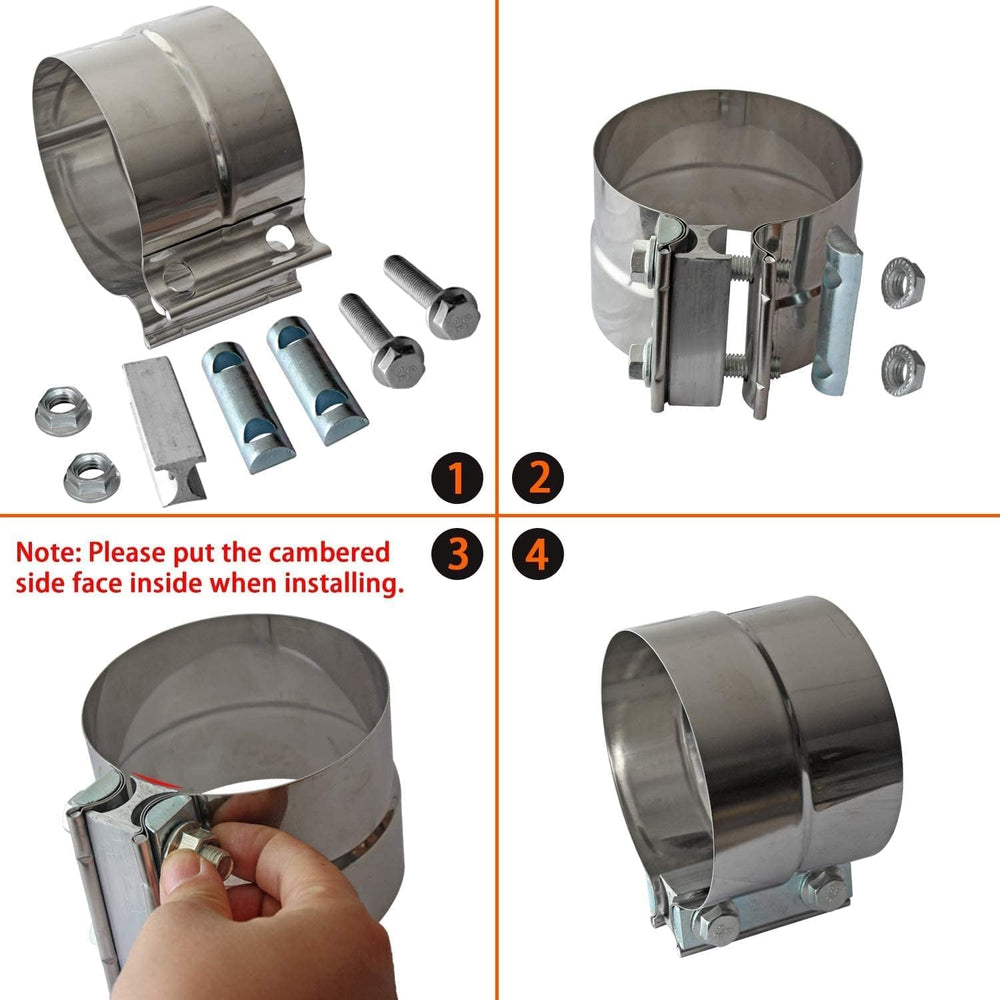 Pipe-to-muffler connection using LEDAUT clamp for secure exhaust joining.
