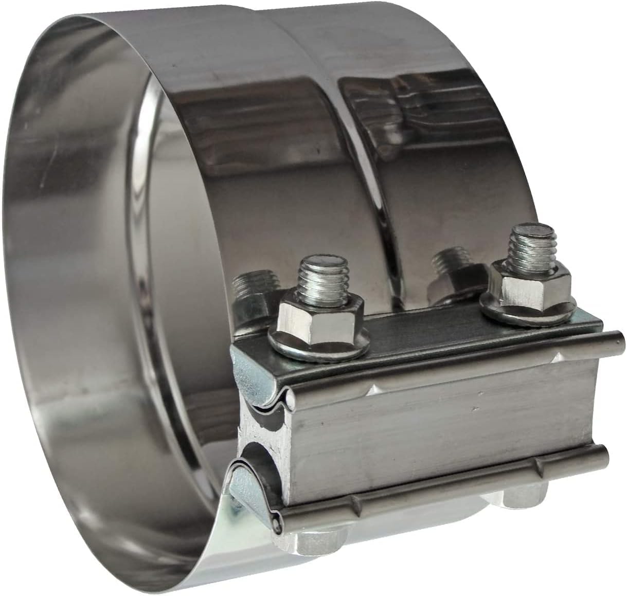 Close-up of LEDAUT stainless steel band clamp highlighting durable construction.