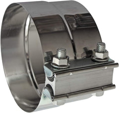 Close-up of LEDAUT stainless steel band clamp highlighting durable construction.