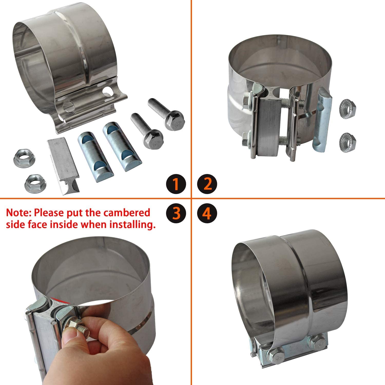 LEDAUT stainless steel exhaust band clamp maintains strong seals under heat.