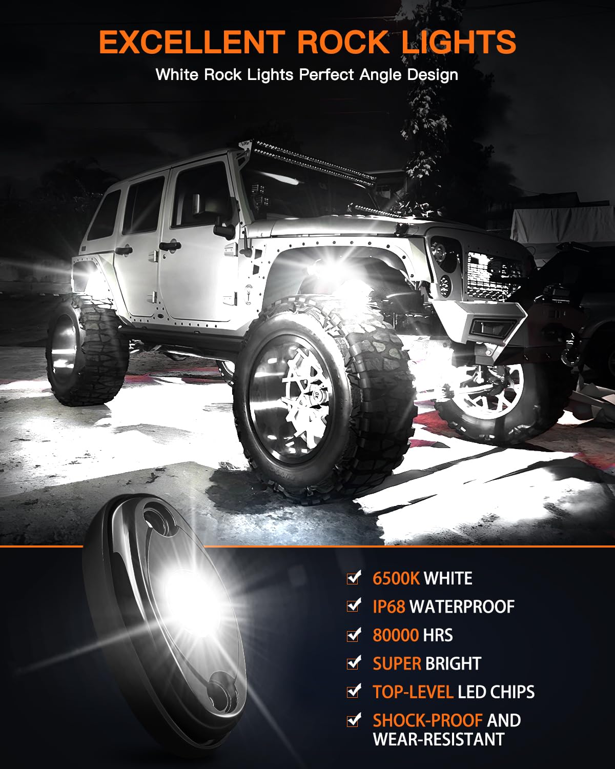 LEDMIRCY 180-degree tilt lens broadens undercarriage illumination for better coverage.
