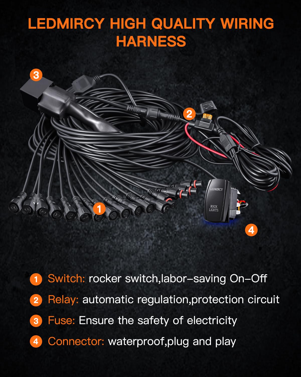 LEDMIRCY 5ft extension cords enable flexible placement options for installation.