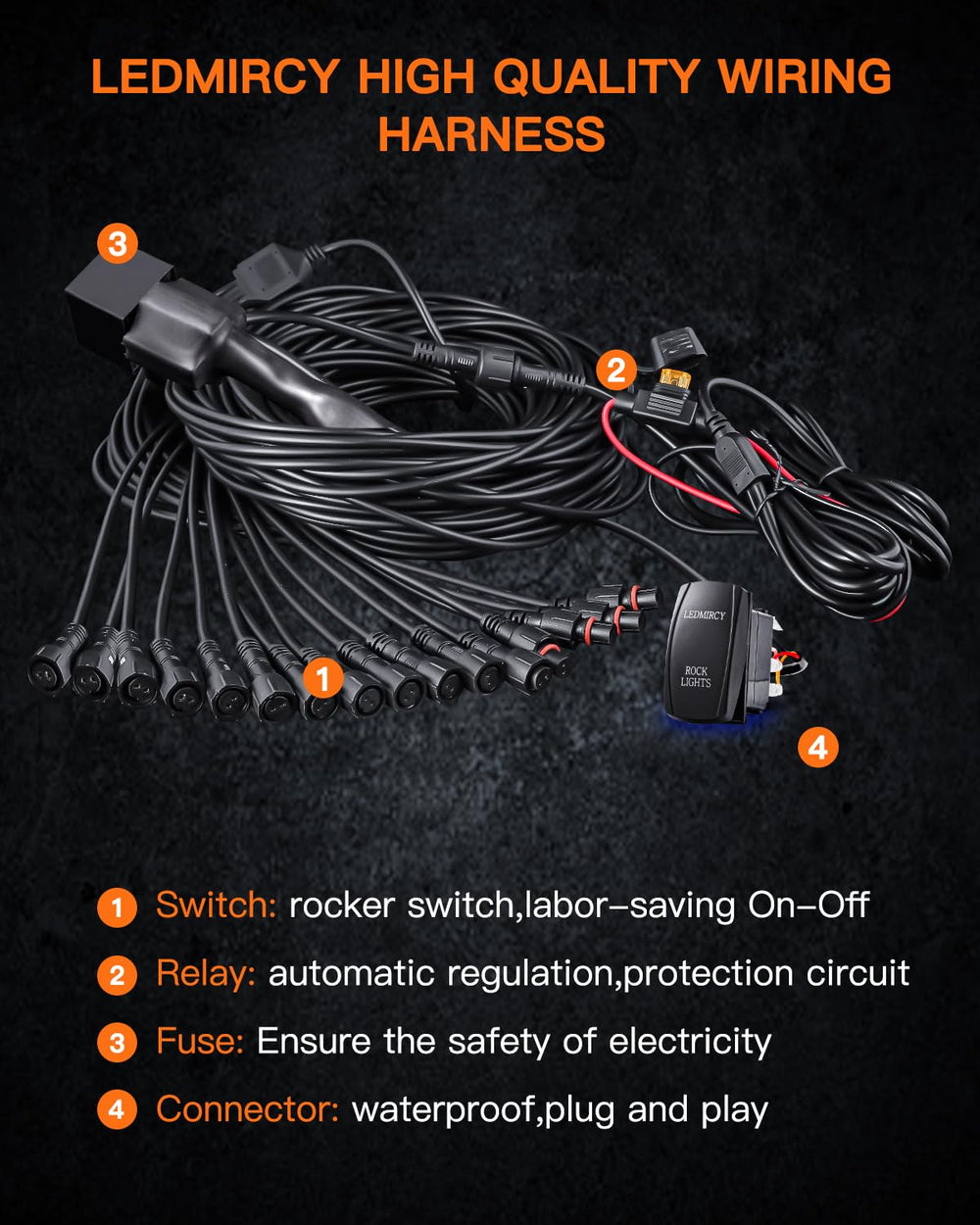 LEDMIRCY 5ft extension cords enable flexible placement options for installation.