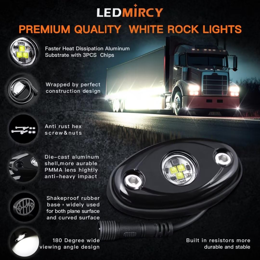 LEDMIRCY Rock Lights R1 kit with switch harness for simple installation