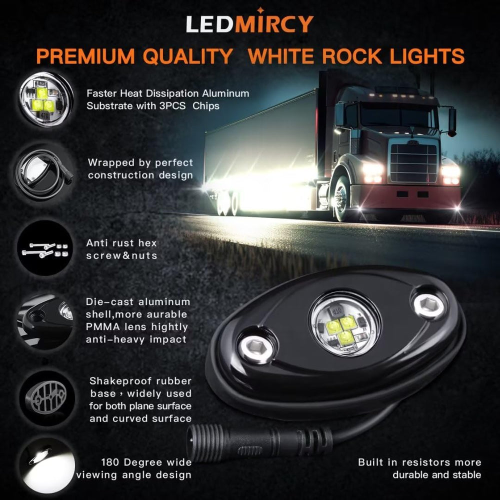 LEDMIRCY Rock Lights R1 kit with switch harness for simple installation
