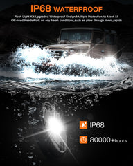 LEDMIRCY IP68 waterproof rock lights withstand rain, mud, and grime during off-road trips.