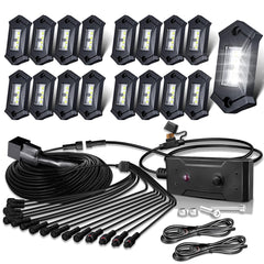 LEDMIRCY White Rock Lights 16pcs package enhances off-road visibility and vehicle aesthetics.