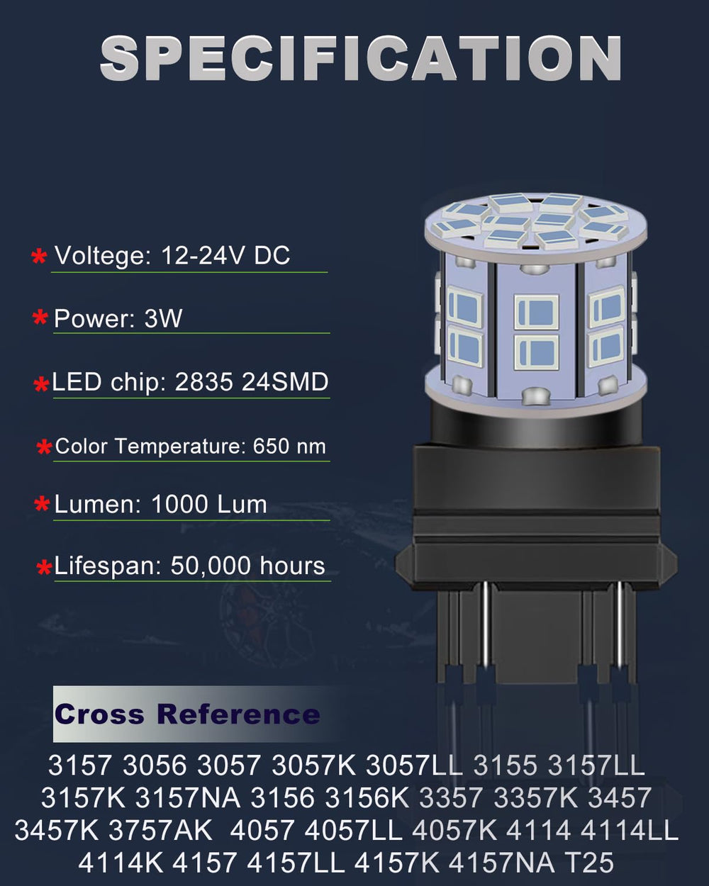 LEDYOTRY 3157 red bulb side profile shows plug-and-play design for quick replacement.