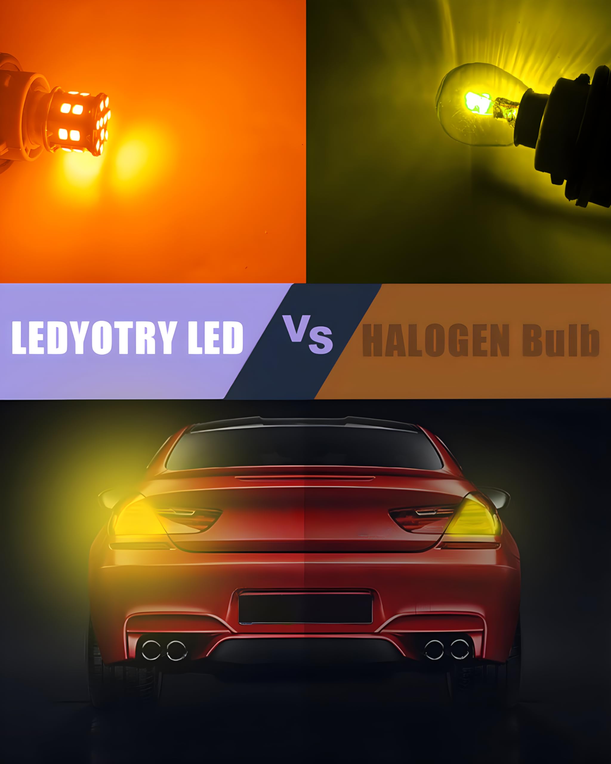 LEDYOTRY amber 3157 LED bulb on rear tail light for braking and signaling