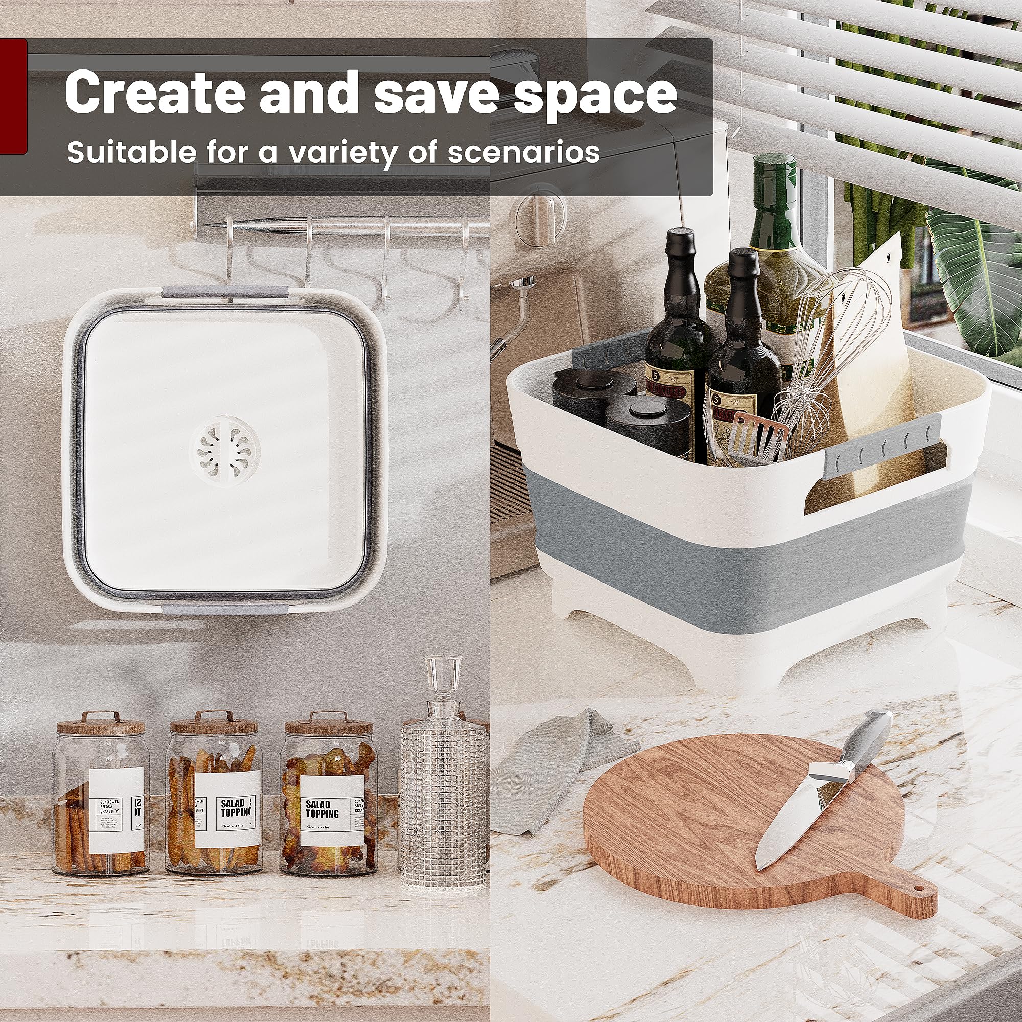 Leemeimei collapsible dish basin 9L fits family needs while traveling.