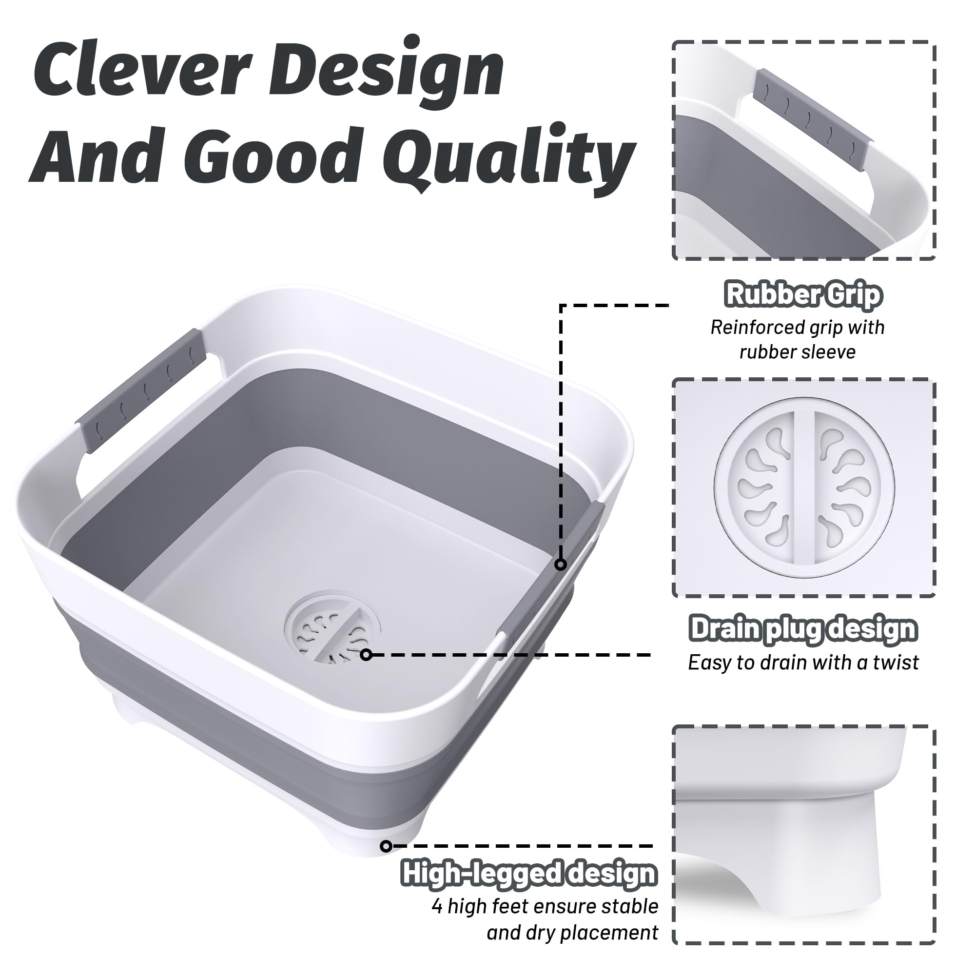 Leemeimei collapsible dish basin drain plug enables easy water disposal after use.