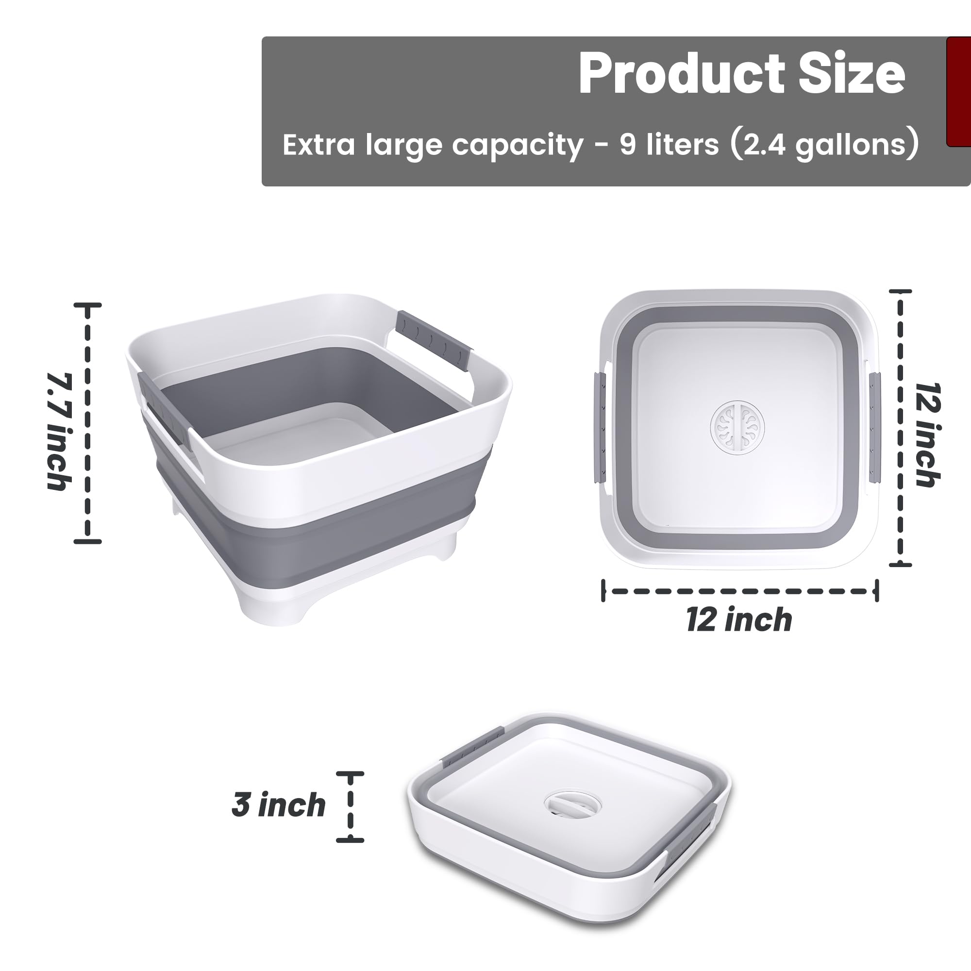 Leemeimei collapsible dish basin in use with 9L capacity for washing and rinsing.
