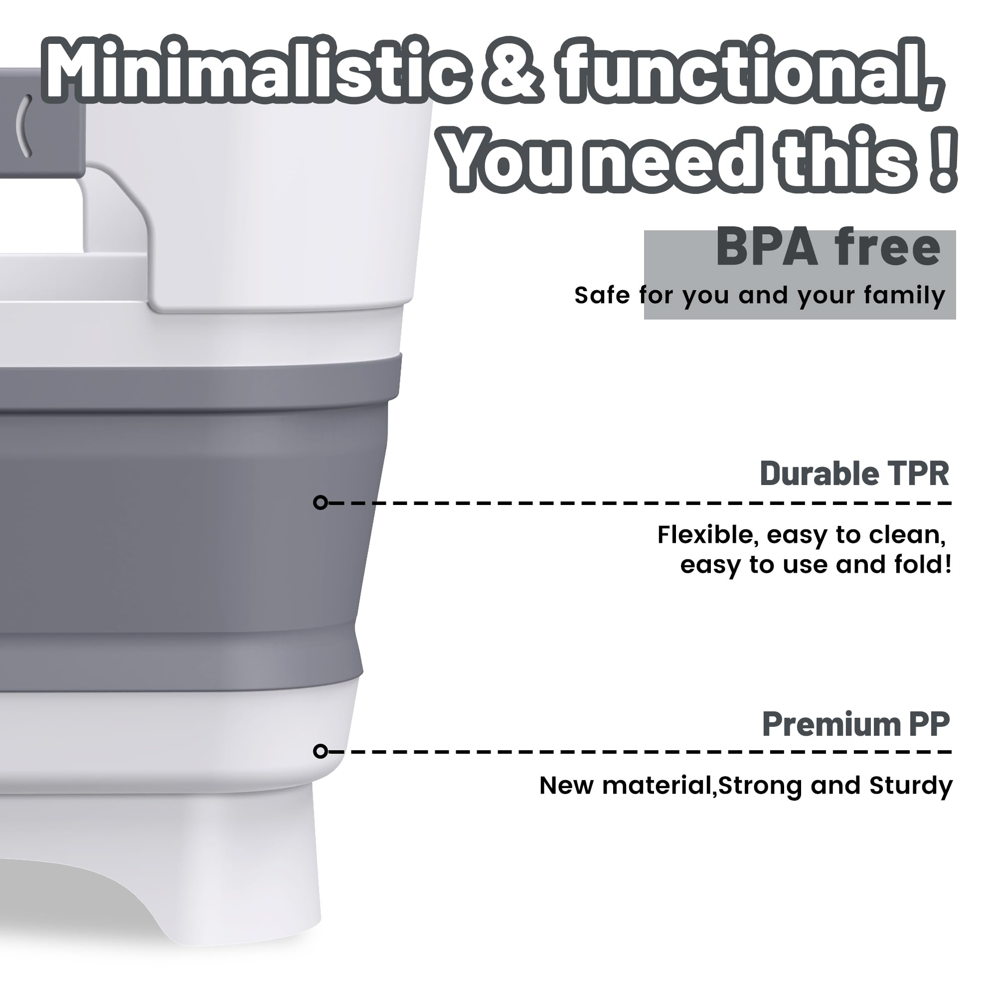 Leemeimei collapsible dish basin non-slip edges prevent sliding on wet surfaces.