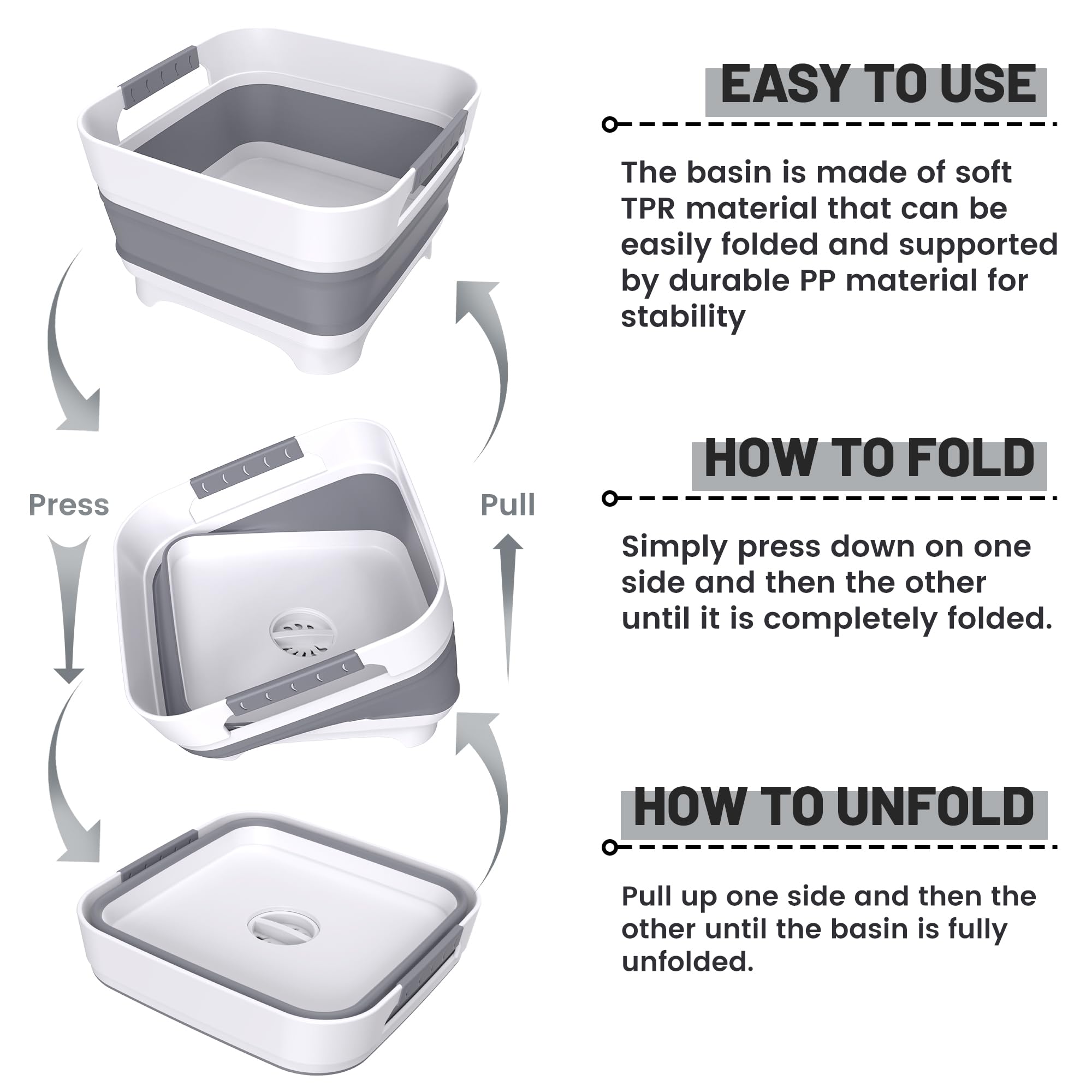 Leemeimei collapsible dish basin sturdy base keeps stable during handling.
