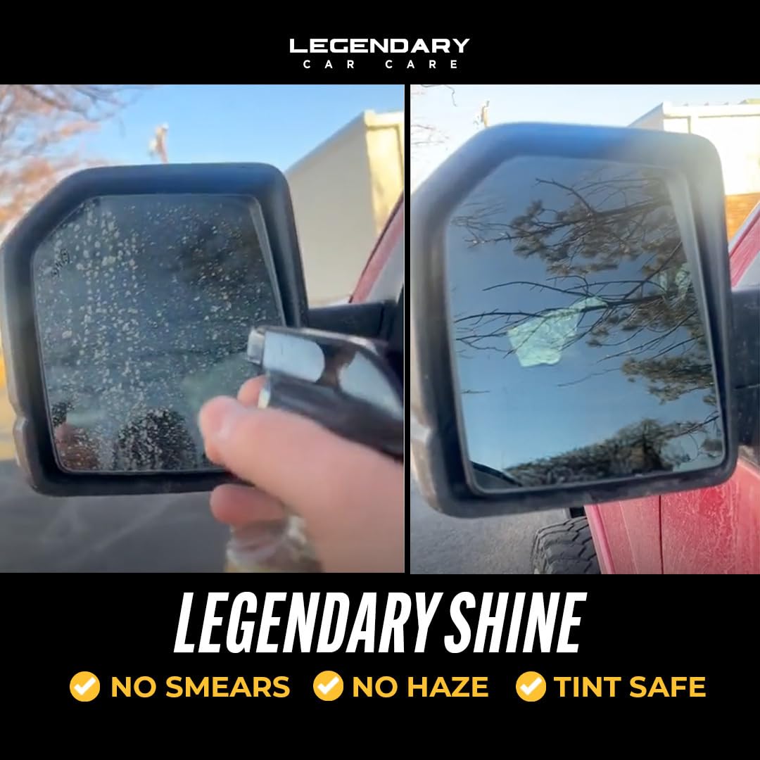 Crystal-clear glass revealed after Legendary Glass Cleaner application.