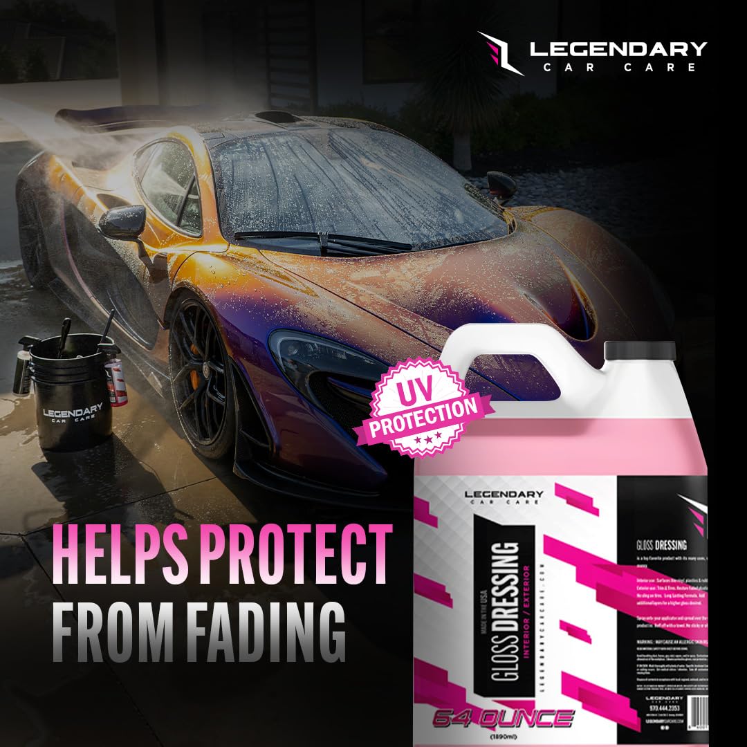 Legendary Gloss Dressing plastic restoration highlights plastics, rubber, and vinyl with a rich finish.