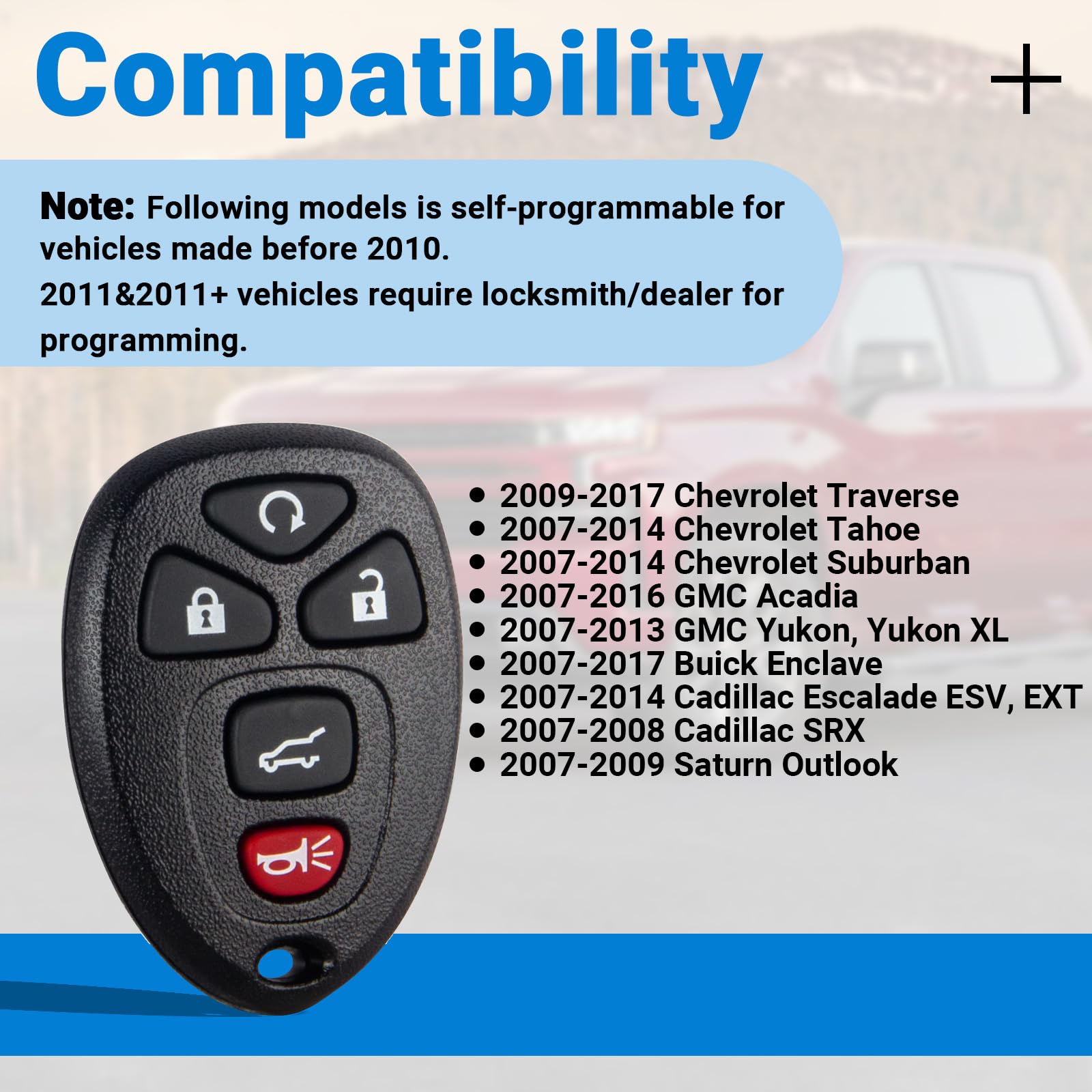 Lehicriar car keyfob for Chevy Tahoe/Suburban (2007-2014), seamless compatibility