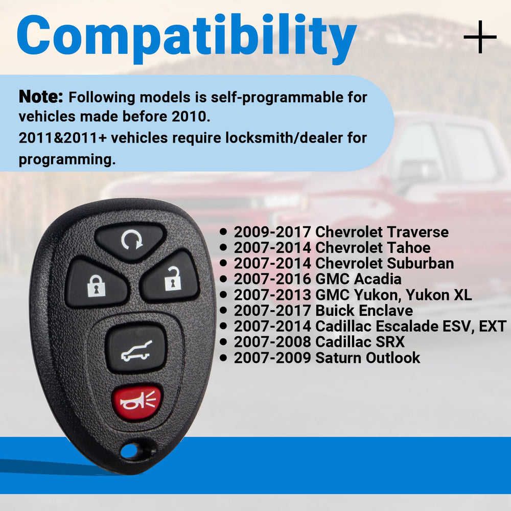 Lehicriar car keyfob for Chevy Tahoe/Suburban (2007-2014), seamless compatibility