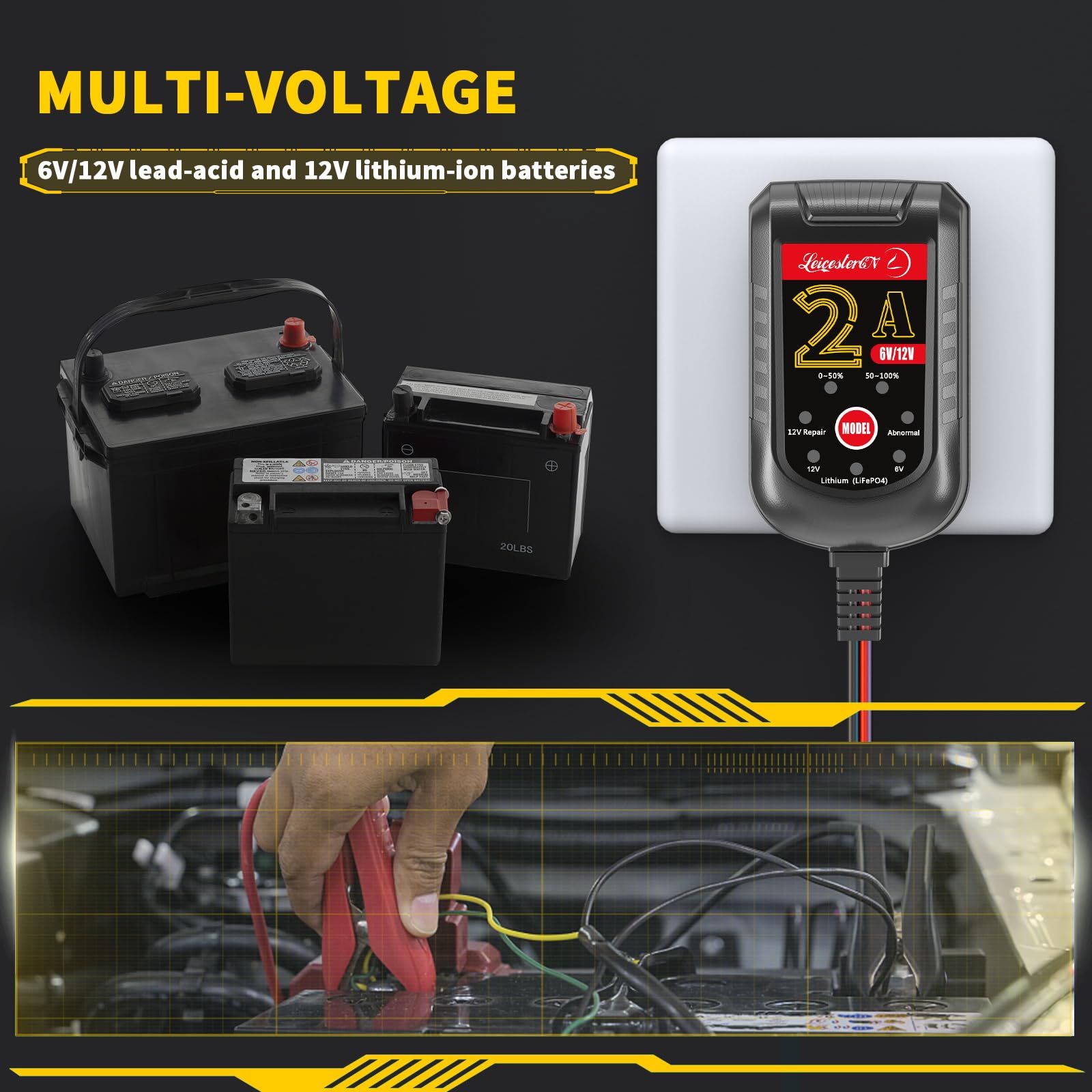 LEICESTERCN battery charger built-in thermal sensor for safe charging in all seasons